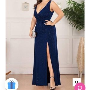 Ever Pretty Shiny V Neck Side Split Formal Evening Dress